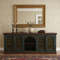 Brown Gray and Green Solid Wood Buffet Table with Two Doors - 91-inch