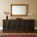 Brown and Green Solid Wood Buffet Table with Six Doors - 101-inch