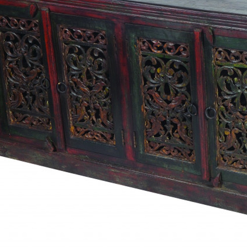 Brown and Green Solid Wood Buffet Table with Six Doors - 101-inch