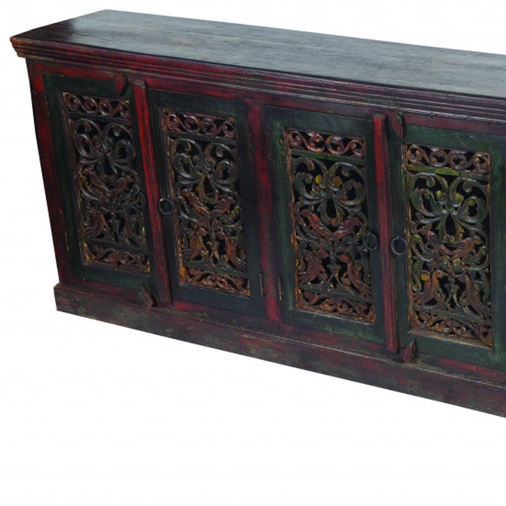 Brown and Green Solid Wood Buffet Table with Six Doors - 101-inch