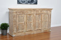 Antiqued White Distressed Solid Wood Carved Floral Sideboard with Four Doors
