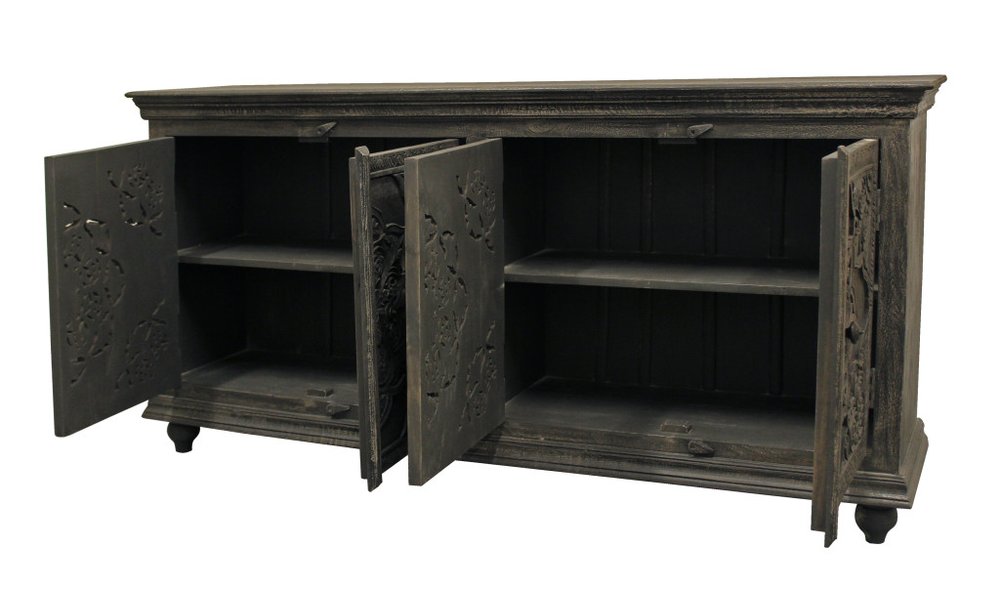 Distressed Gray Solid Wood Sideboard with Four Doors - 71-inch