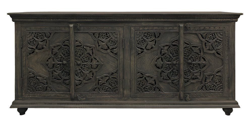 Distressed Gray Solid Wood Sideboard with Four Doors - 71-inch