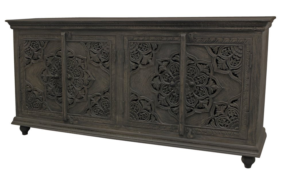 Distressed Gray Solid Wood Sideboard with Four Doors - 71-inch