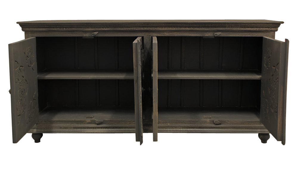 Distressed Gray Solid Wood Sideboard with Four Doors - 71-inch