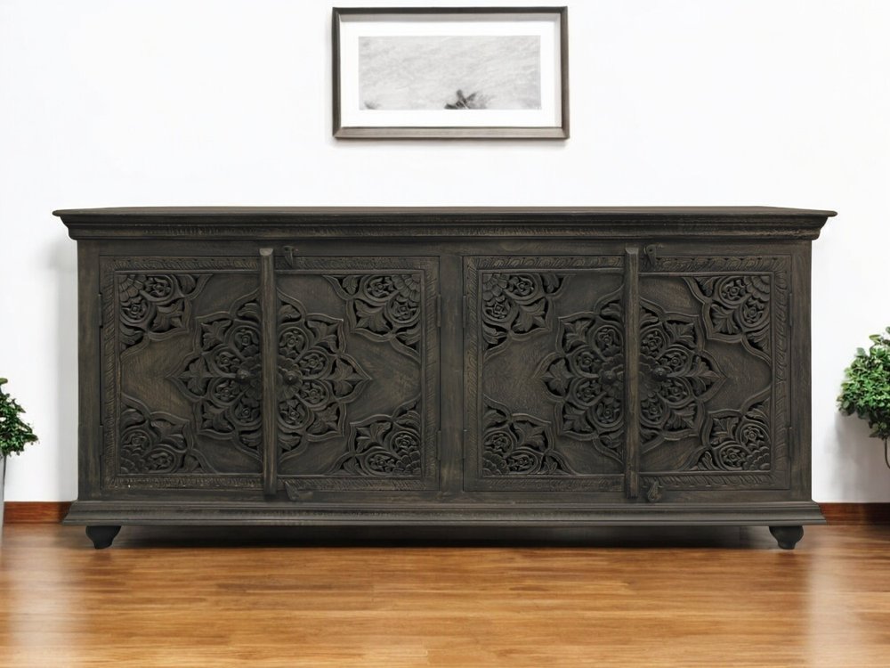 Distressed Gray Solid Wood Sideboard with Four Doors - 71-inch