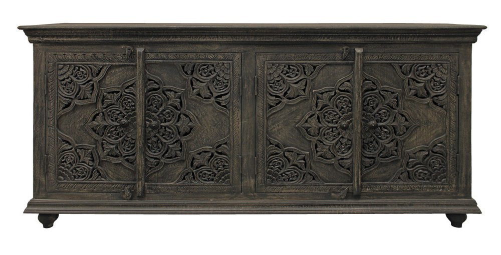Distressed Gray Solid Wood Sideboard with Four Doors - 71-inch