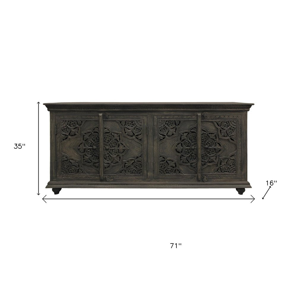 Distressed Gray Solid Wood Sideboard with Four Doors - 71-inch