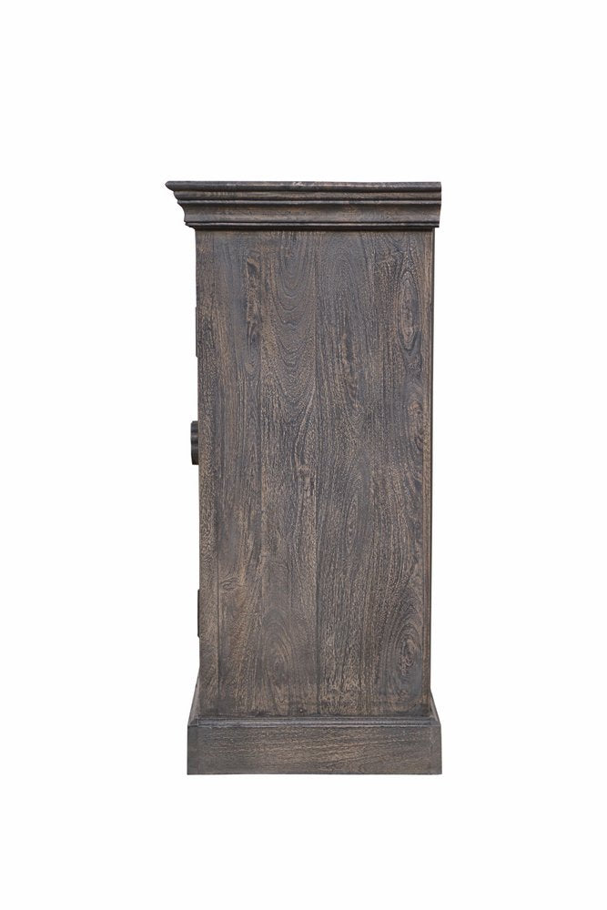 Gray Distressed Solid Wood Carved Floral Sideboard with Four Doors - 71-inch