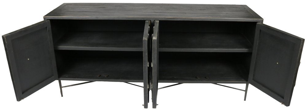 Brown Distressed Solid Wood Carved Geometric Sideboard with Four Doors - 71-inch