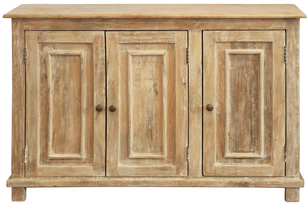 Natural Distressed Solid Wood Sideboard with Three Doors - 51-inch