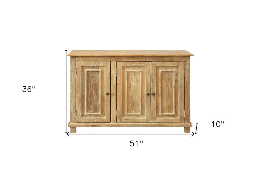 Natural Distressed Solid Wood Sideboard with Three Doors - 51-inch