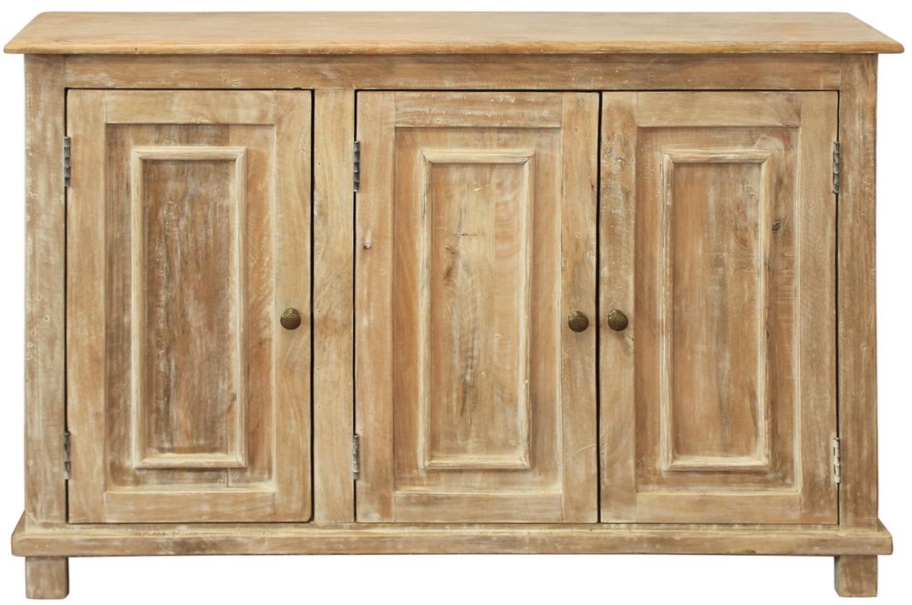 Natural Distressed Solid Wood Sideboard with Three Doors - 51-inch