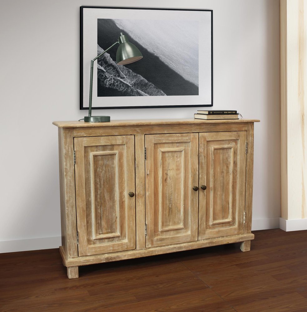 Natural Distressed Solid Wood Sideboard with Three Doors - 51-inch