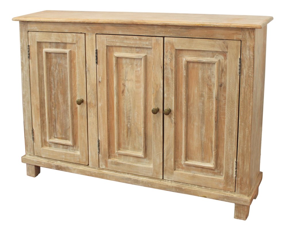 Natural Distressed Solid Wood Sideboard with Three Doors - 51-inch
