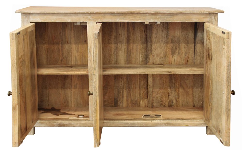 Natural Distressed Solid Wood Sideboard with Three Doors - 51-inch