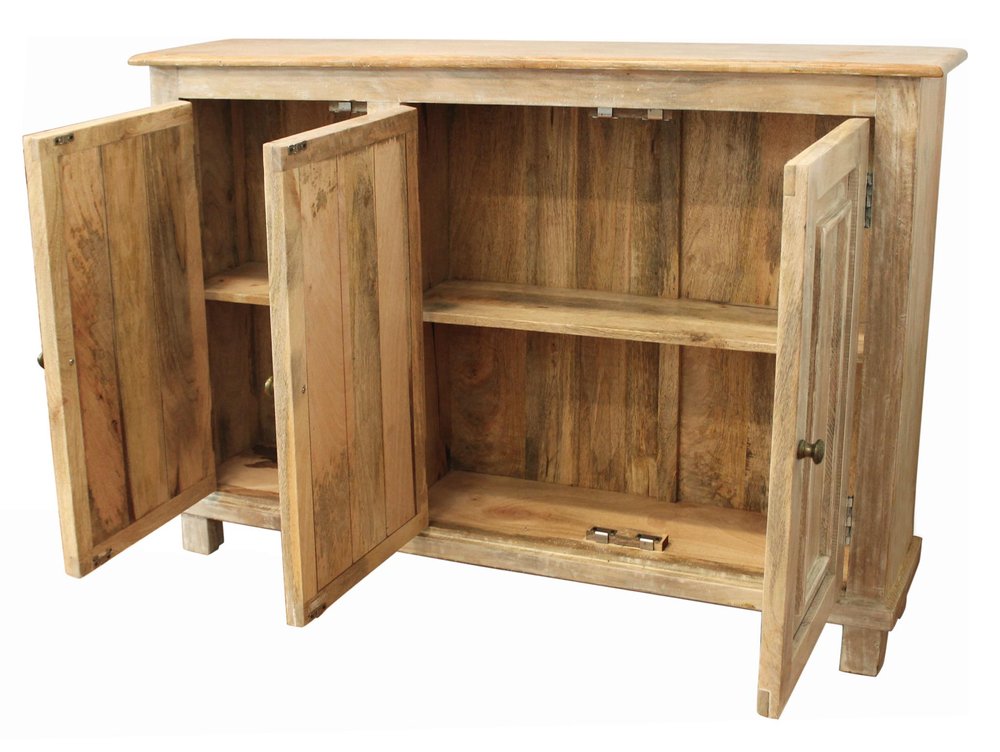 Natural Distressed Solid Wood Sideboard with Three Doors - 51-inch