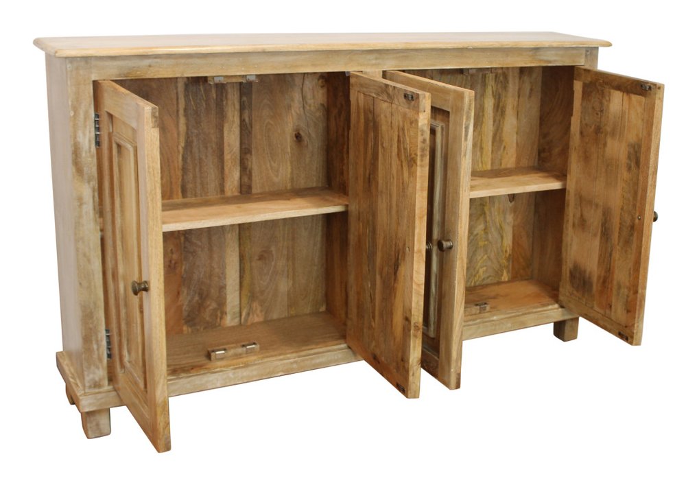 Natural Distressed Solid Wood Sideboard with Four Doors - 60-inch