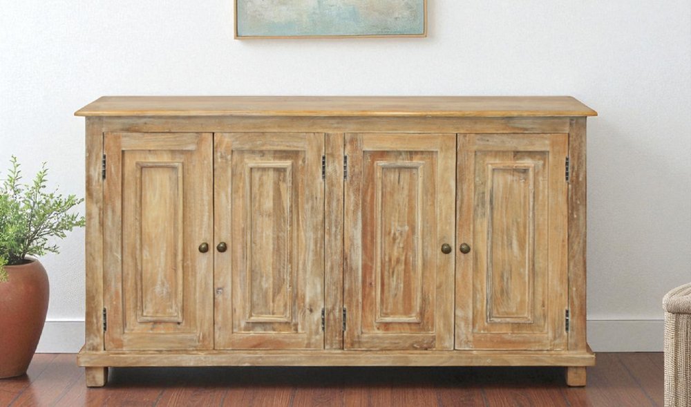 Natural Distressed Solid Wood Sideboard with Four Doors - 60-inch