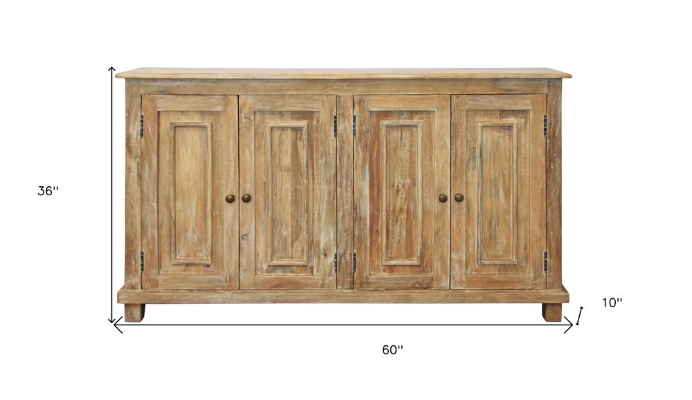 Natural Distressed Solid Wood Sideboard with Four Doors - 60-inch