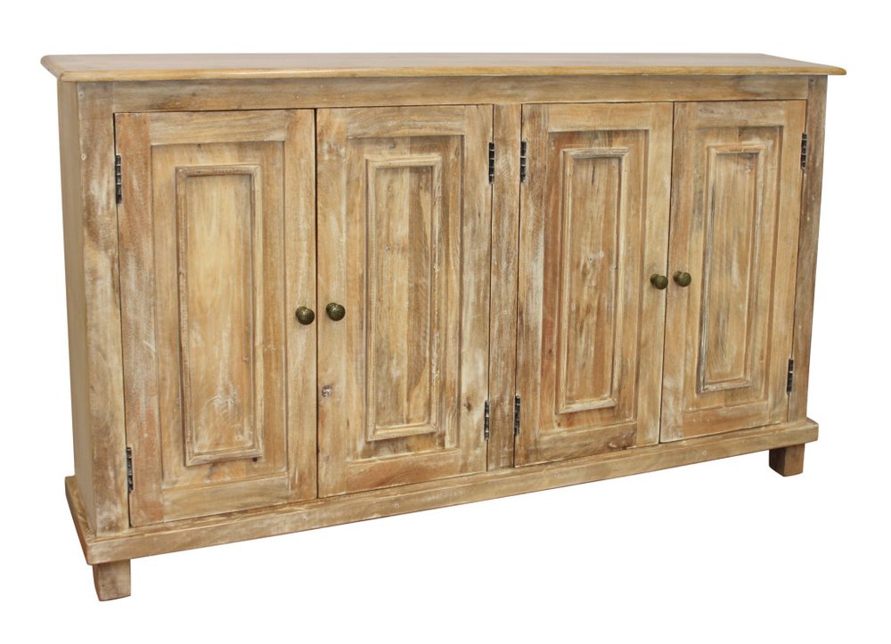 Natural Distressed Solid Wood Sideboard with Four Doors - 60-inch