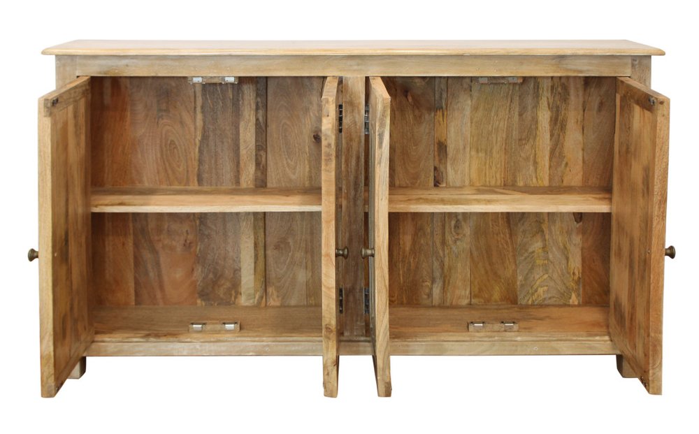 Natural Distressed Solid Wood Sideboard with Four Doors - 60-inch