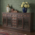 Brown Solid Wood Nine Drawer Buffet Table with Four Doors - 90-inch