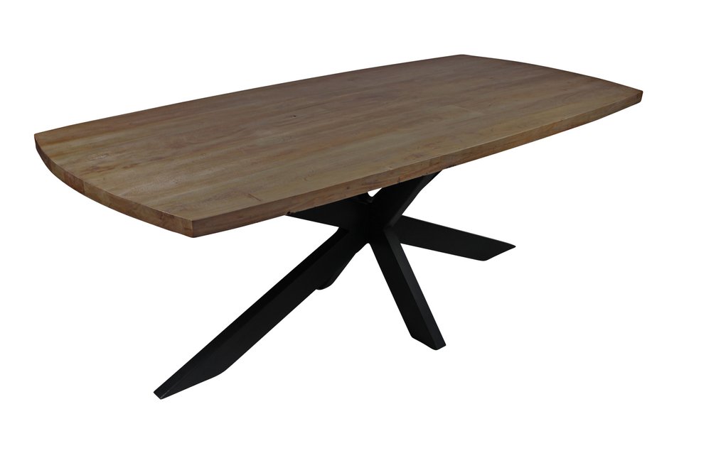 Natural and Black Solid Wood and Iron Pedestal Base Dining Table - 82-inch