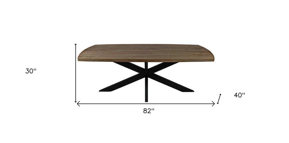 Natural and Black Solid Wood and Iron Pedestal Base Dining Table - 82-inch