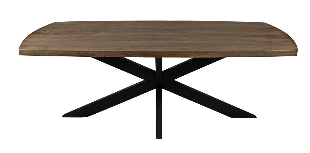 Natural and Black Solid Wood and Iron Pedestal Base Dining Table - 82-inch