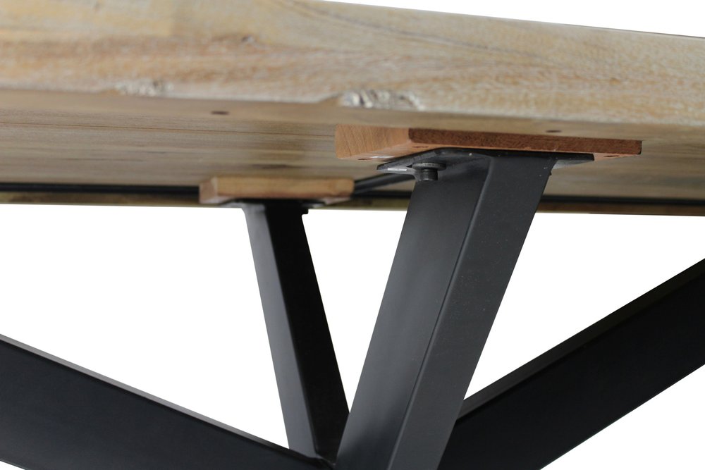 Natural and Black Solid Wood and Iron Pedestal Base Dining Table - 82-inch