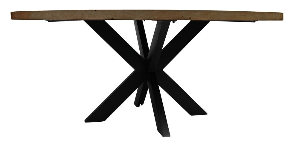 Gray Beige and Black Solid Wood and Iron Round Dining Table - 72-inch