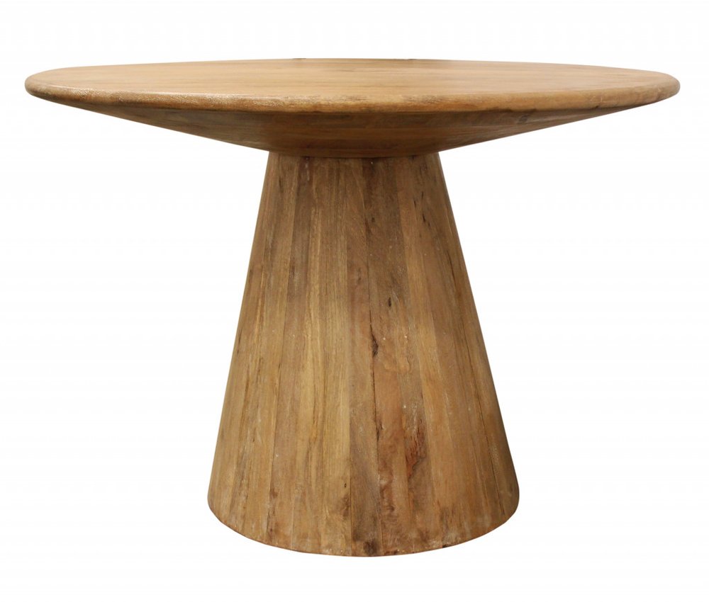 Natural Solid Wood Pedestal Base Round Top Dining Table - 42-inch