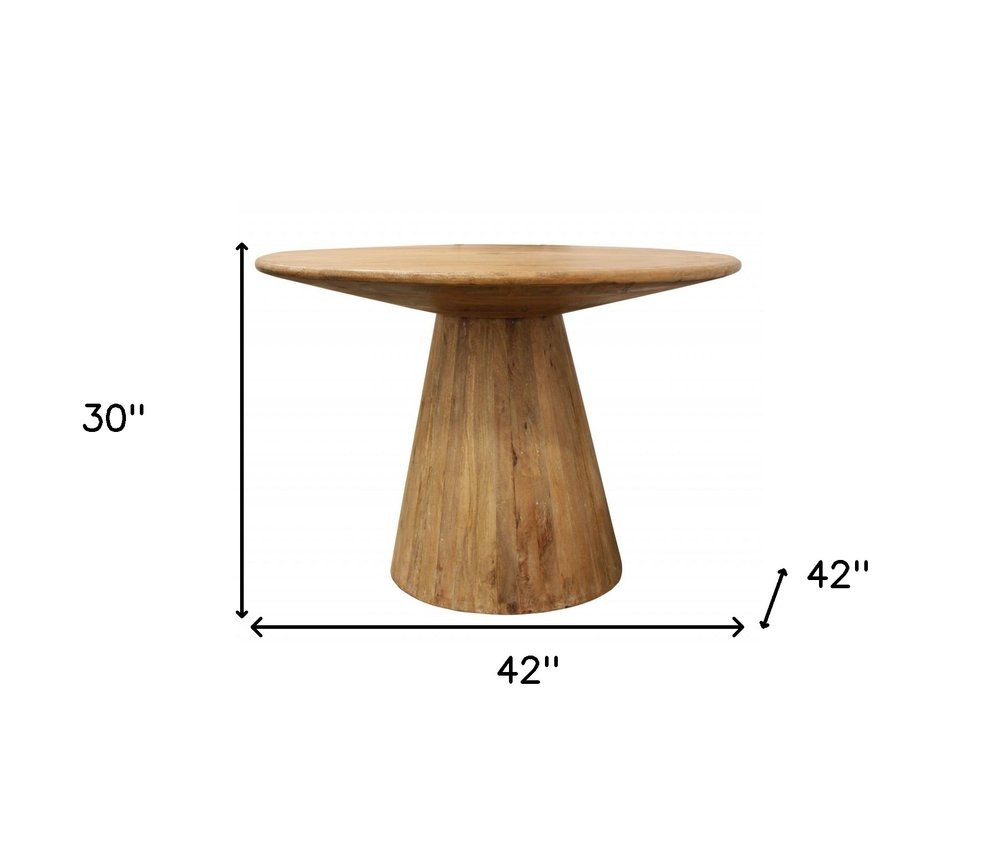 Natural Solid Wood Pedestal Base Round Top Dining Table - 42-inch