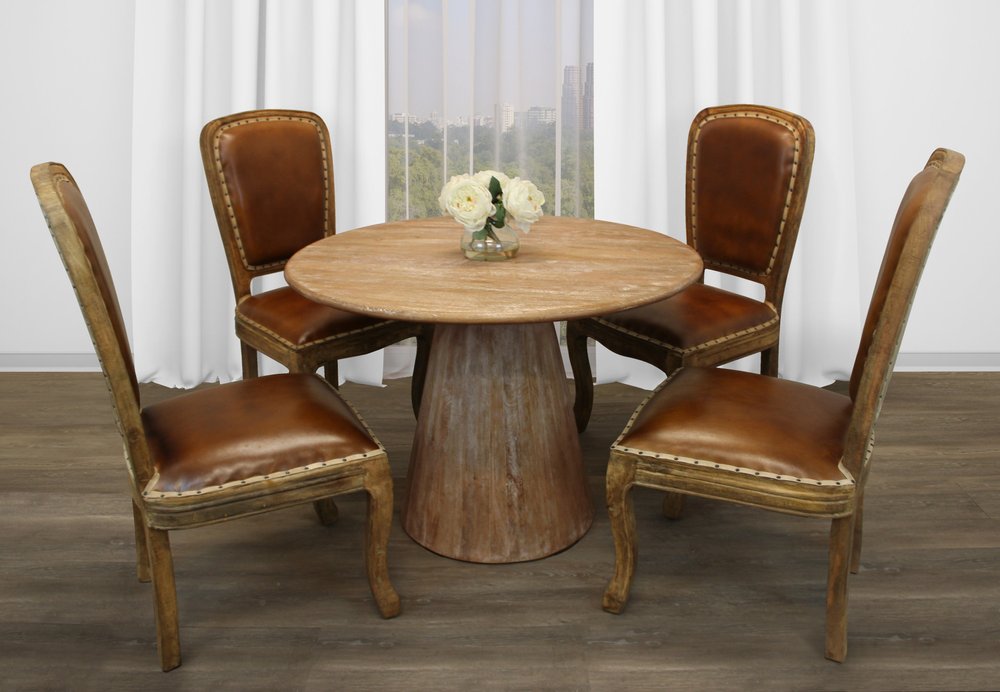 Natural Solid Wood Pedestal Base Round Top Dining Table - 42-inch