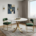 Ivory and Brass Rounded Marble and Iron Pedestal Base Dining Table - 48-inch