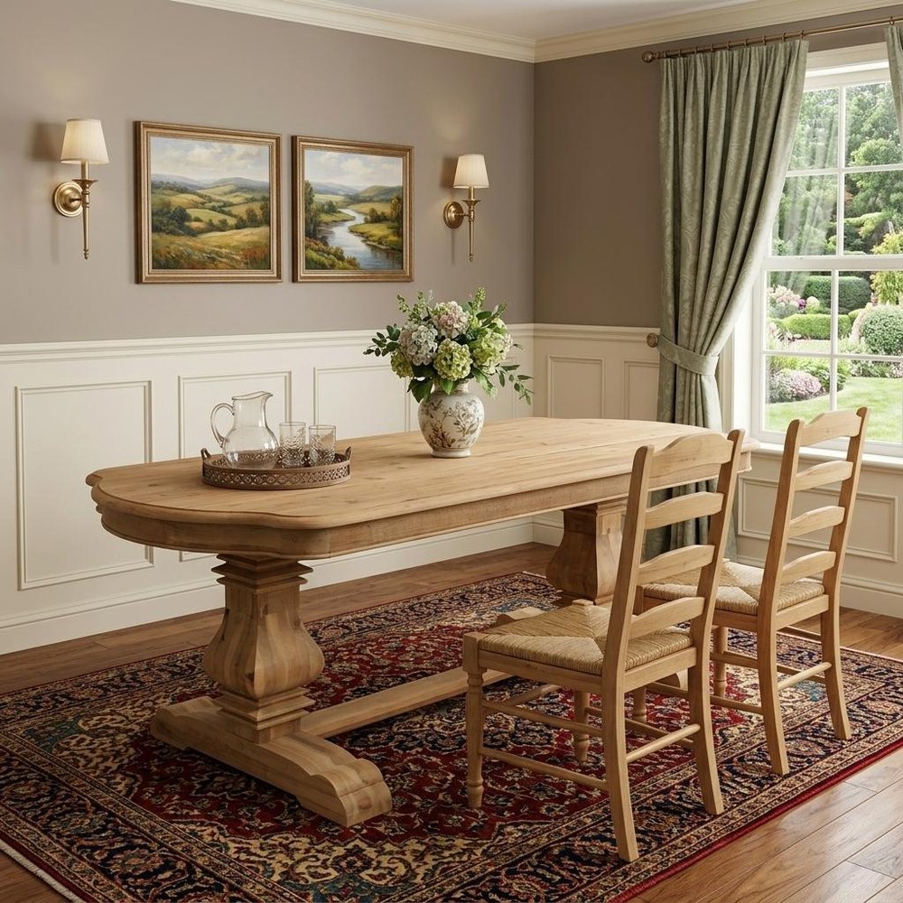 Natural Solid Wood Trestle Base Dining Table - 84-inch