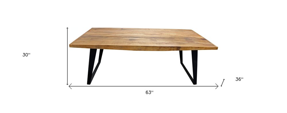 Natural and Black Solid Wood and Iron Sled Base Dining Table - 63-inch