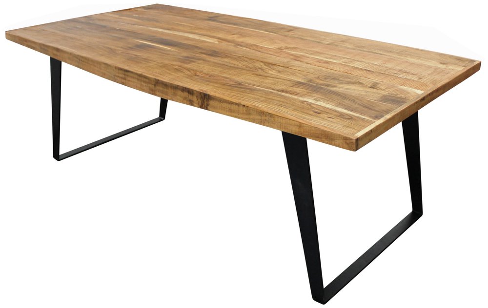 Natural and Black Solid Wood and Iron Sled Base Dining Table - 63-inch