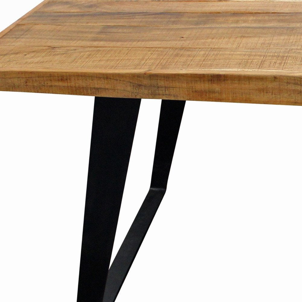 Natural and Black Solid Wood and Iron Sled Base Dining Table - 63-inch