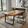 Natural and Black Solid Wood and Iron Sled Base Dining Table - 63-inch