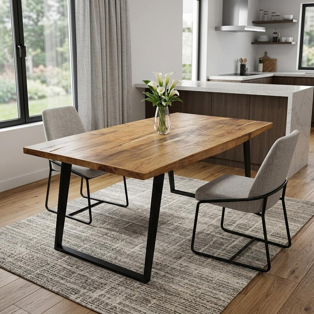 Natural and Black Solid Wood and Iron Sled Base Dining Table - 63-inch
