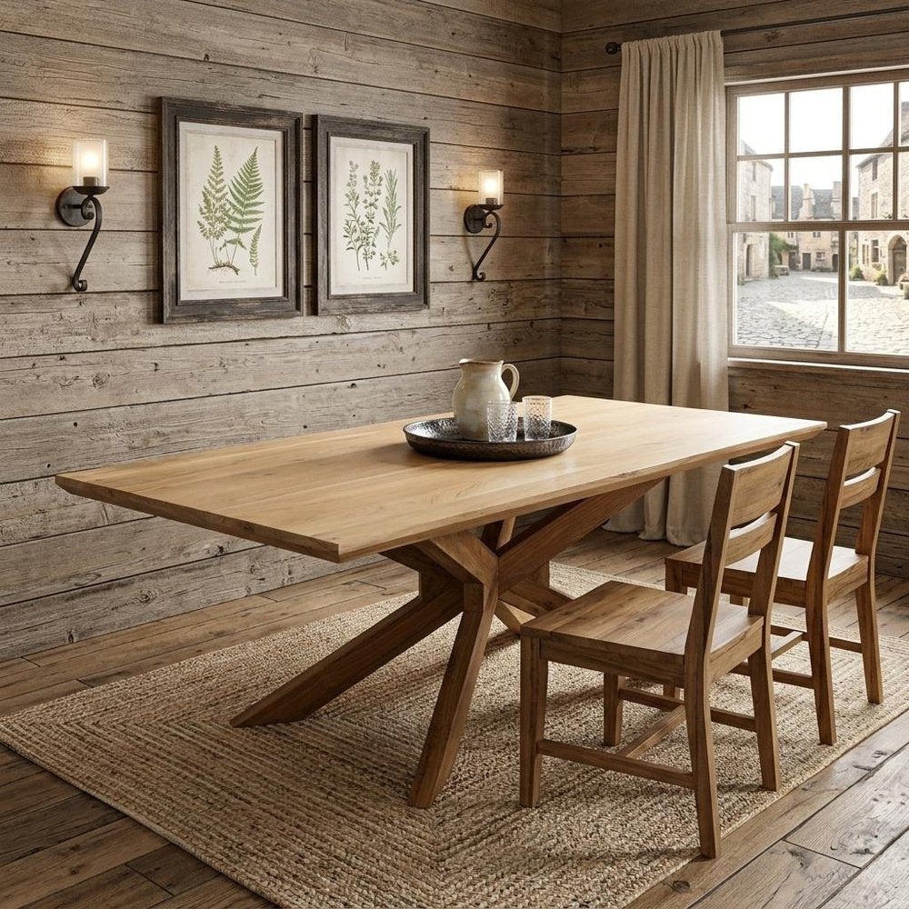 Natural Solid Wood Pedestal Base Dining Table - 79-inch