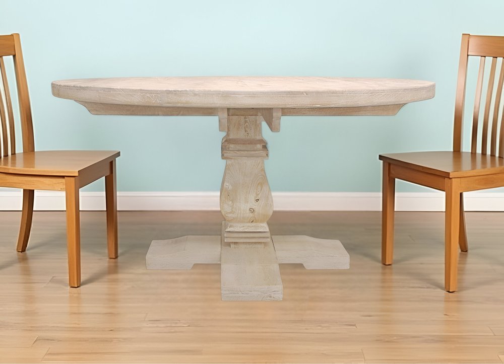 Natural Rounded Solid Wood Pedestal Base Dining Table - 58-inch