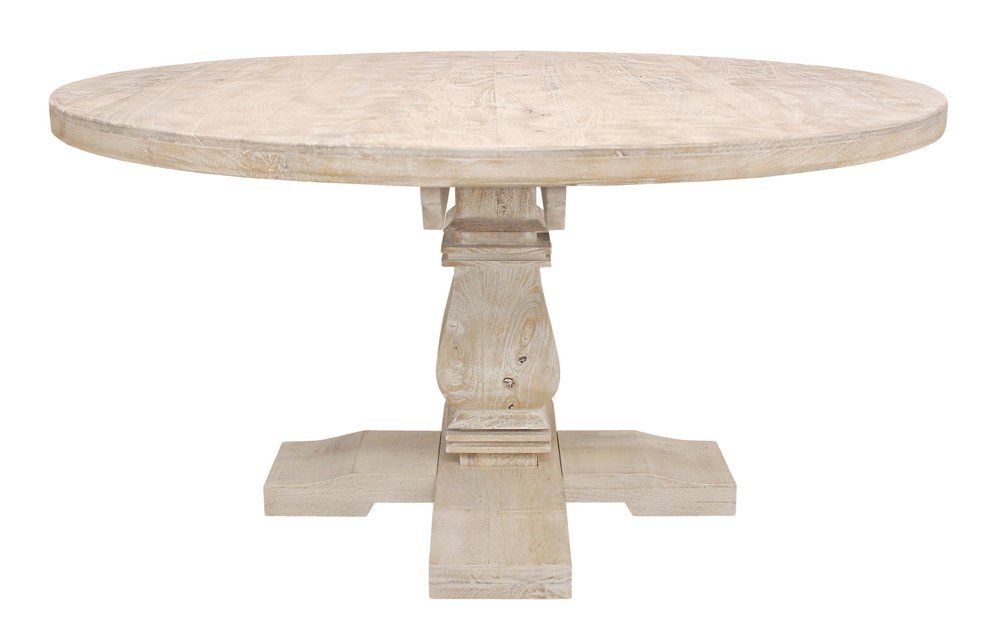 Natural Rounded Solid Wood Pedestal Base Dining Table - 58-inch