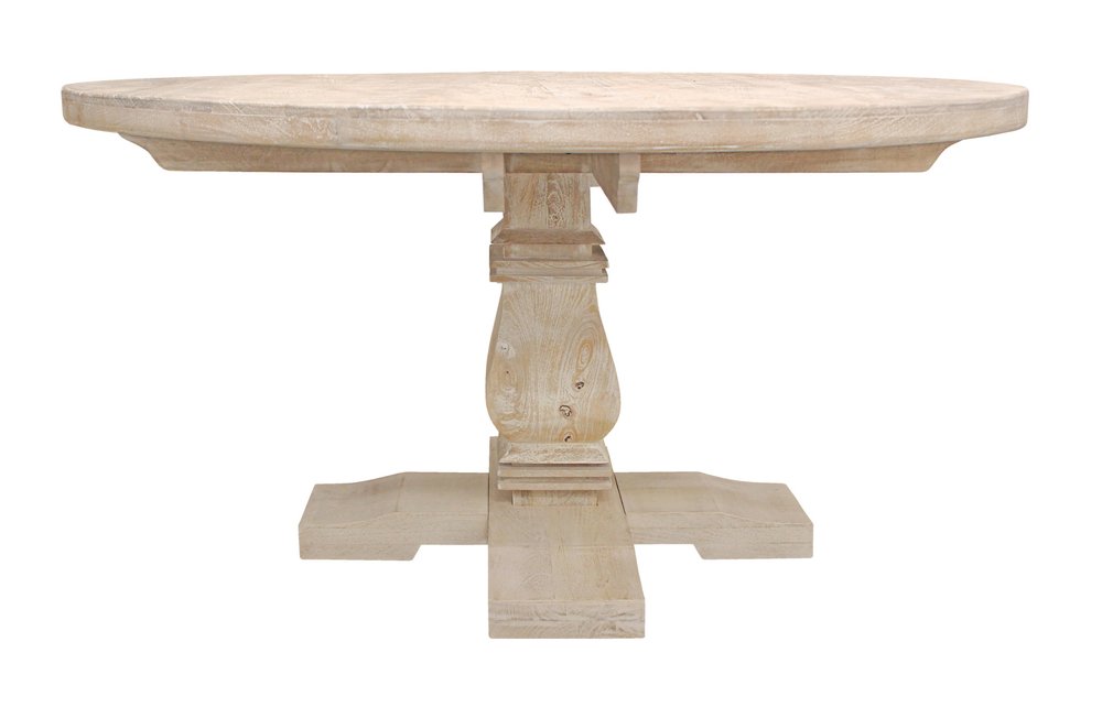 Natural Rounded Solid Wood Pedestal Base Dining Table - 58-inch