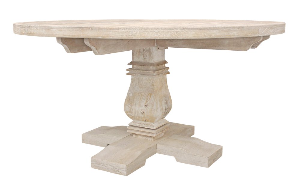 Natural Rounded Solid Wood Pedestal Base Dining Table - 58-inch