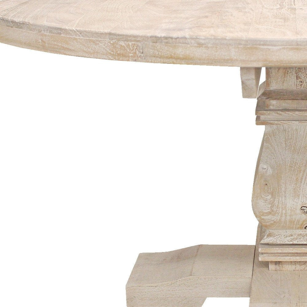 Natural Rounded Solid Wood Pedestal Base Dining Table - 58-inch