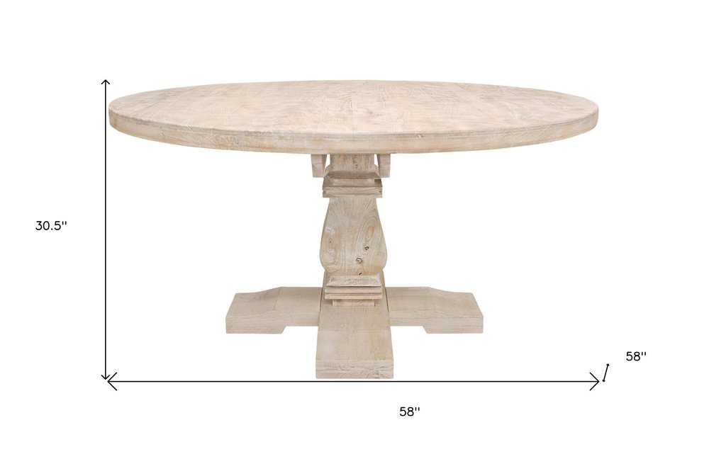 Natural Rounded Solid Wood Pedestal Base Dining Table - 58-inch