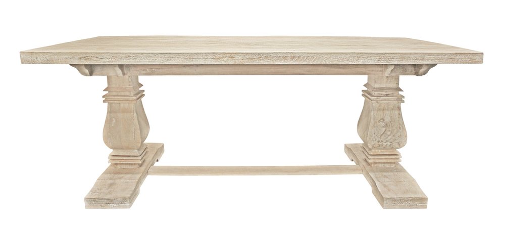 Antiqued White Solid Wood Trestle Base Dining Table - 81-inch